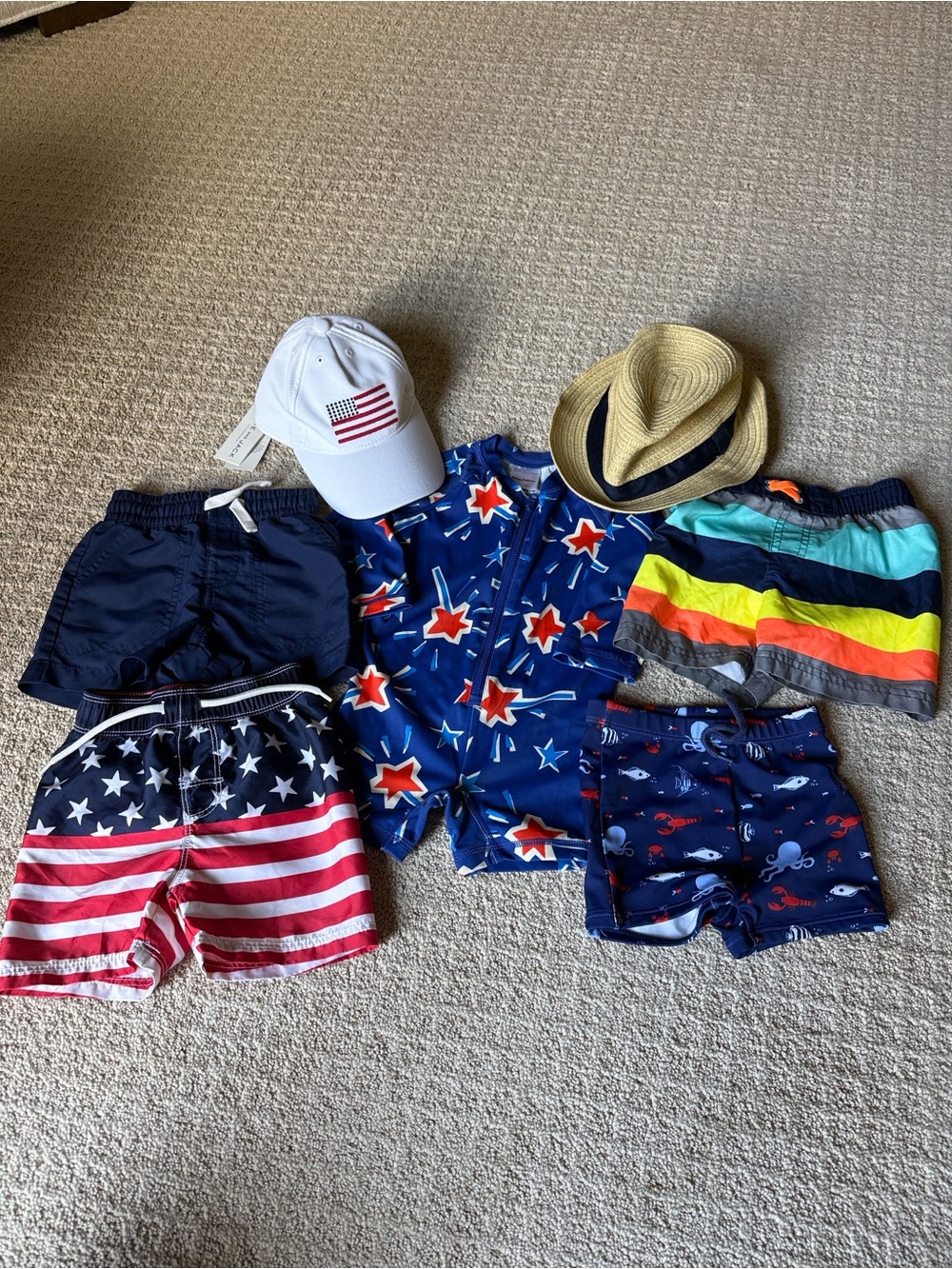 7 piece baby boy lot of swim and hats (janie jack, hanna andersson, )